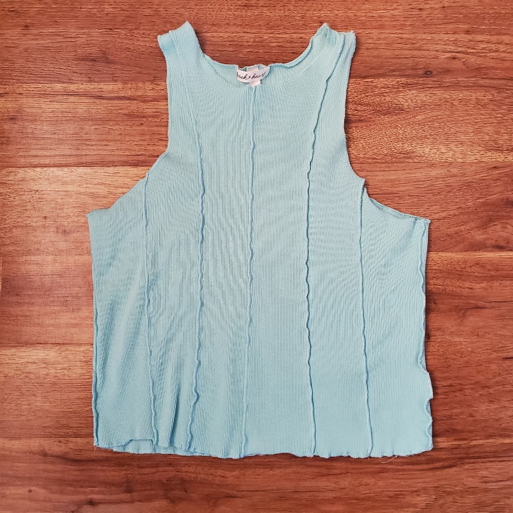Derek Heart Tank Top Size Large Cropped Teal Ribbed